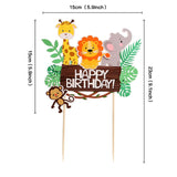 HULIANFU Wild Jungle Party Cake Topper Kids Happy Birthday  Animal Cake Flag Boy Birthday Party Decoration Children Forest Party Supplies