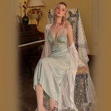 hulianfu 2 Pcs Lace Pajamas Nightgown Long Bride Robe Nightdress Wedding Pijama Silk Bathrobe Female Sexy Women Sleepwear