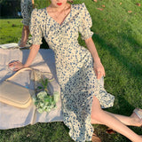 Hulianfu Harajuku Floral Dress for Women Party French Vintage Retro Office Lady Casual Club Mini Sexy Dresses Summer New Clothes