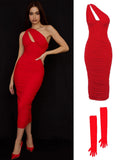 Hulianfu Summer Midi Mesh Dress Bodycon One Shoulder Eveining Night Party Dresse Cut Out Draped Women Birthday Dress Elegant Stretch