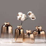 HULIANFU Modern Electroplated Gold Glass Vase Hydroponics Small Vases Dried Flower Decor Tabletop Containers Wedding Home Decoration