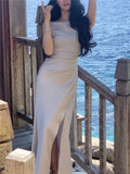 Luxury Satin Midi Dress For Women  Summer New Sexy New Bodycon Enening Party Midi Elegant Tank Vestidos Prom Clothing