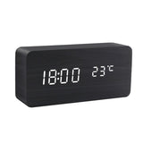 HULIANFU USB/AAA  Clocks LED Wooden Alarm Clock Watch Table Voice Control Digital Wood Despertador Electronic Desktop Table Decor