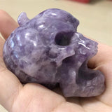 HULIANFU Natural Crystal Quartz Lepidolite Pumpkin Skull Reiki Healing Hand Carved Home Halloween Decoration Gift 1pcs