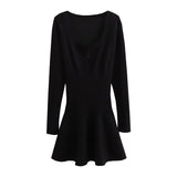 hulianfu Spring Short Dress For Women Casual Buttom Long Sleeve Dresses Mini Pleated Skirt 90s High Street Y2k Dress  New