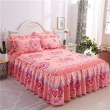 HULIANFU  3pcs set Elegant floral bed skirt skin-friendly cotton lace bedding home decor bedspreads queen pink king size bed cover