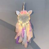 HULIANFU Unicorn Dream Catcher Boho Girls Kawaii Room Decor Christmas  Home Wall Pink Dreamcatcher Decoration Bedroom Nursery Baby Gift