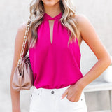 Summer New Women's Solid Color Halter Butterfly Knot Tie Chiffon Loose Tank Top Sleeveless Street Style Fashion Female Top