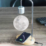 HULIANFU Levitating Moon Magnetic Levitation Lamp LED Night Lights for Bedrooms Decor with Wireless Charging Base Wood Novelty Items