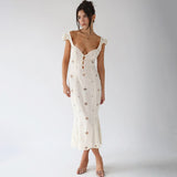 hulianfu hulianfu Sexy Hollow Out Midi Dress for Women Summer Elegant Chic V-Neck Slim Party Dress White Short Sleeve Casual Dress
