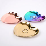 HULIANFU Nordic Stainless Steel Storage Tray Dish Jewelry Ring Organizer Bread Dessert Snack Plate Golden Heart Shaped Plate Home Decor