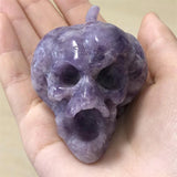 HULIANFU Natural Crystal Quartz Lepidolite Pumpkin Skull Reiki Healing Hand Carved Home Halloween Decoration Gift 1pcs