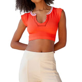 Hulianfu Women Y2k Crop Tops Short Sleeve Baby Tees for Teen Girls Summer Slim Fit Cropped Sweet T-Shirt Streetwear
