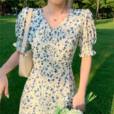 Hulianfu Harajuku Floral Dress for Women Party French Vintage Retro Office Lady Casual Club Mini Sexy Dresses Summer New Clothes
