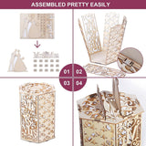 HULIANFU Wedding Card Box Wooden Elegant Cutout Hexagon Design Wedding Box 3D Classic Scene For Wedding Party Decoration