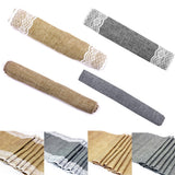 HULIANFU Rustic Burlap Lace Table Runner Natural Imitated Linen Tea Table Cover Table Runners for Wedding  Decor Christmas Birthday Party