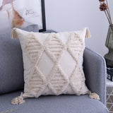 HULIANFU Simple Square Tassel European Style Sofa Pillow Ins Cushion Retro Style Throw Pillow Home Decorative Cushion Cover Without Core