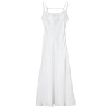 hulianfu Pink Camis Long Dresses Women Satin Cut Out Sleeveless Slip Dress Female Backless Sexy Party Dresses Summer Slit Midi Dress