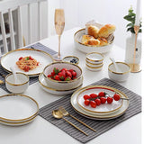 HULIANFU White Tableware Set Ceramic Dinner Plates Dishes Plates and Bowls Set Food Plate Salad Soup Bowl Dinnerware Set for Restaurant