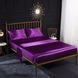 HULIANFU Luxury Emulation Silk Fitted Sheet 3/4 Pcs Sets Solid Color Satin Double Fitted Bed Sheet Set Pillowcases Queen Size Bedsheet