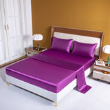 HULIANFU Satin Silk Bedding Sheet Set Solid Color Fitted Sheet Set Single Double King Size Bed Sheet Set Luxury Rayon Flat Sheet Set