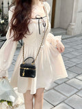 Hulianfu Lolita Bandage Mini Dress for Women Party Y2k Casual Long Flare Sleeve Vintage One Piece Dress Elegant Korea Fashion Autumn
