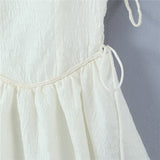 Hulianfu White Strap Dress 2023 Spring Summer New Sexy Holiday Fashion Slim Waist Hollow Tie Short Mini Dress For Women