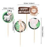 HULIANFU Wild Jungle Party Cake Topper Kids Happy Birthday  Animal Cake Flag Boy Birthday Party Decoration Children Forest Party Supplies
