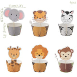 HULIANFU Wild Jungle Party Cake Topper Kids Happy Birthday  Animal Cake Flag Boy Birthday Party Decoration Children Forest Party Supplies