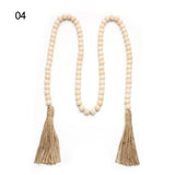 HULIANFU Wood Bead Garland Farmhouse Wall Hanging Home Decor DIY Handmade Garland with Jute Rustic Wall Tassel Bead Ornament Boho Gift