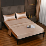 HULIANFU Luxury Bed Sheet Set Satin Silk Fitted Sheet Height 35cm 4pcs Sheet Set Queen King Flat Sheet Set Soild Color Bedding Set