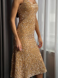 Hulianfu Maxi Long Sequin Dress Sexy Red Glitter Bodycon Wedding Guest Birthday Party Dresses Elegant Occasion Dress for Women