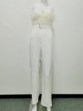 Hulianfu Jumpsuit Women Elegant Long Jumpsuit Strapless Slash Neck Feather Tube Top Sexy Fashion Party Night Evening Jumpsuit Summer