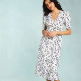 Polka Dot Print Midi Dress Woman Elegant Embroidery Short Sleeve V-neck Vestidos  Summer Femme Vintage Casual Long Robes