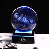 HULIANFU New 80mm K9 Crystal Solar System Planet Globe 3D Laser Engraved Sun System Ball with Touch Switch LED Light Base Astronomy Gifts