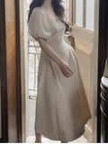 Hulianfu Puff Sleeve Women Elegant Casual Halter Midi Dress Evening Short Sleeve A-Line Party Vestidos Female Fashion Clothes Summer