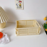 HULIANFU Ins Desktop Plastic Storage Baskets Organizer Box Folding Stackable Toy Storage Basket with Handle Bathroom Storage Box Basket