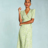 Polka Dot Print Midi Dress Woman Elegant Embroidery Short Sleeve V-neck Vestidos  Summer Femme Vintage Casual Long Robes