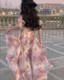 Hulianfu Floral Summer Dress New Fashion Fairycore Puff Sleeve Ball Gown Birthday Dress for Women Short Sleeves Midi Dress
