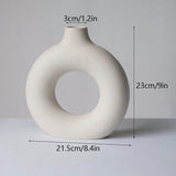 HULIANFU VILEAD Black Circular Hollow Ceramic Vase Donuts Nordic Flower Pot Home Decoration Accessories Office Living Room Interior Decor