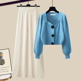 Hulianfu Winter Knit Sets Womens Outfits French Vintage Square Collar Knitted Sweater And Wide Leg Pants Two Pieces Sets Office Lady Sets