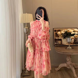 Lantern Sleeve Summer Dress New French Style Floral Dress for Women 2023 Sweet Elegant Tierred Knee Length Mini Dress
