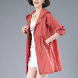 Hulianfu New Summer Medium Long Sun Protection Clothing Female Thin Jacket Loose Hooded  Coat Sun Protection Windbreaker Women