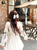 Hulianfu Lolita Bandage Mini Dress for Women Party Y2k Casual Long Flare Sleeve Vintage One Piece Dress Elegant Korea Fashion Autumn