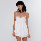 hulianfu Women Summer Spaghetti Strap White Pajamas Homewear Sexy Mini Dress Sleepwear Comfortable