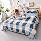 HULIANFU PEIDUO Simple Modern Air Condition Thin Blanket Summer Quilt Cotton Fluffy Plaid Blanket On The Bed Comfortable Comforter