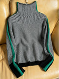 Hulianfu Winter Women's Turtleneck Sweater Warm Pullover Commuter Elegant Top Loose Casual Women's Top Retro Contrast Color