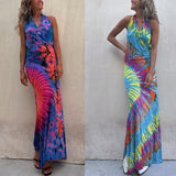 Hulianfu Sexy Backless Halter Print Long Bodycon Dress Women 2023 Summer Boho Holiday V-neck Sleevless Bodycon Dresses For Women Sundress