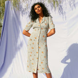 Polka Dot Print Midi Dress Woman Elegant Embroidery Short Sleeve V-neck Vestidos  Summer Femme Vintage Casual Long Robes