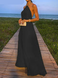 Hulianfu Elegant Backless Yellow Dress Women Chain Halter Neck Sleeveless High Waist Sexy Midi Dresses Summer Party Vestidos